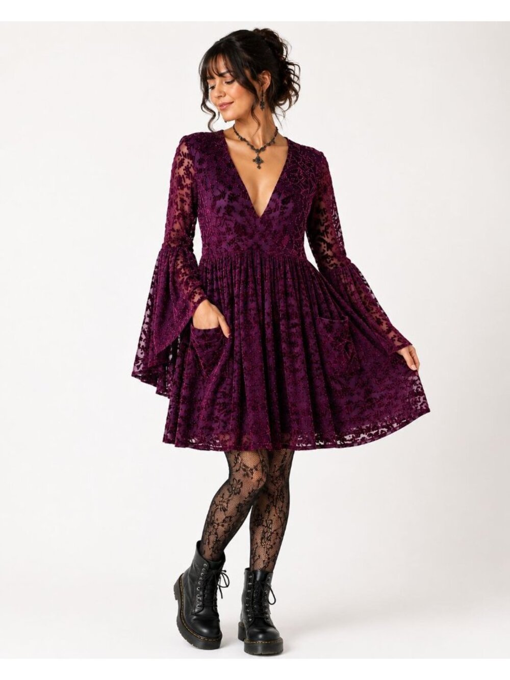 Pyramid Collection Purple pink Velvet burnout Dress size XL Dark Romantic boho